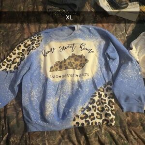 Gildan Blue Leopard Print Crew Neck Sweater
